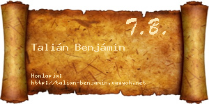 Talián Benjámin névjegykártya